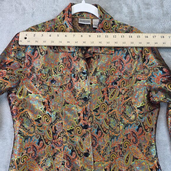 Chicos Jacket Womens Size 1 Multicolor Paisley Brocade Silk Blend Button Up Boho - Picture 11 of 12